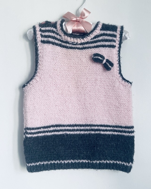 2/3T Handmade Wool Knitted Vest Toddler Girl Pink Gray