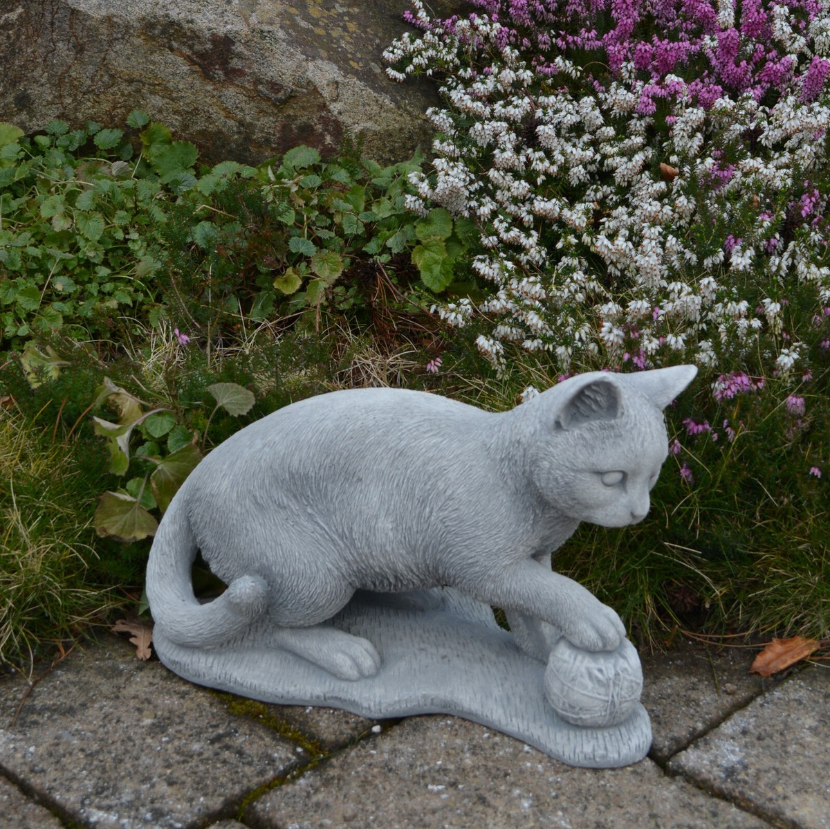Gatto gatto gattino statua in pietra H.40 cm grigio 12 kg cemento bianco anti