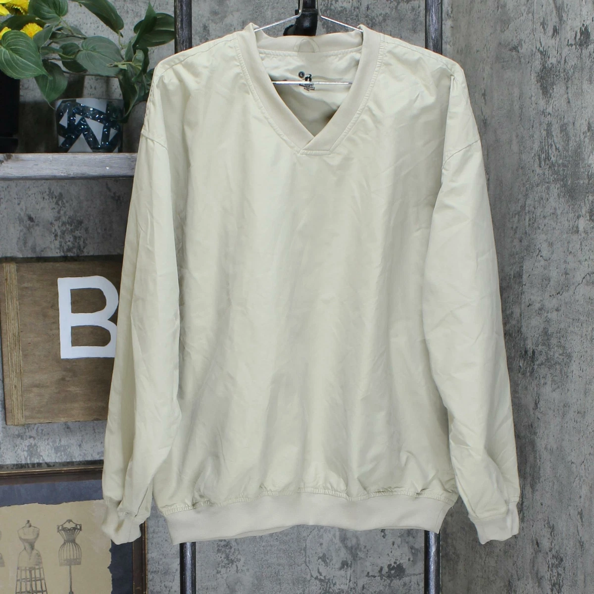 Badger Sport Mens V Neck Lined Microfiber Windshirt Khaki L