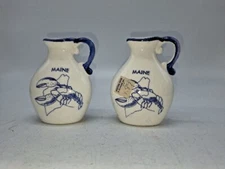 Blue White Left Handed South Paw Salt & Pepper Shakers Boats Vintage Japan