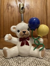 Vintage Ceramic Lamp Nursery Baby Retro Teddy Bear 60s 70s Yellow Blue Balloons
