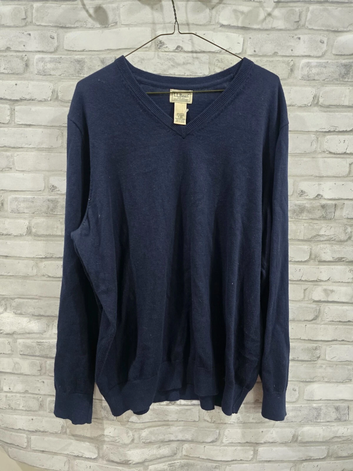 L.L. Bean Cotton Cashmere Blend V-Neck Pullover Sweater Mens XL Blue