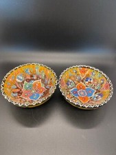 Hand Painted Turkish Iznik Floral Pattern Ceramic Bowls Set Of 2 4 3/4” x 2” EUC