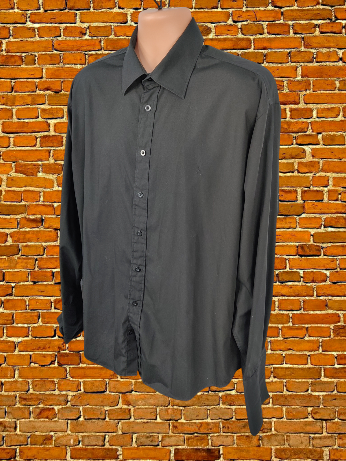 CAMICIA UOMO YVES SAINT LAURENT YSL TAGLIA 17 5" NERA FORMALE DOPPIO POLSINO LAVORO FESTA