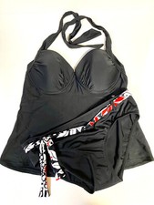 NEW 2pc Black Merona Tankini Top XL; New Directions XL Size Swimwear 053