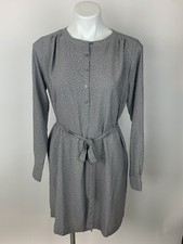 NEW Ann Taylor Loft Gray Tiny White Polka Dot Henley Tie Waist Dress Small 