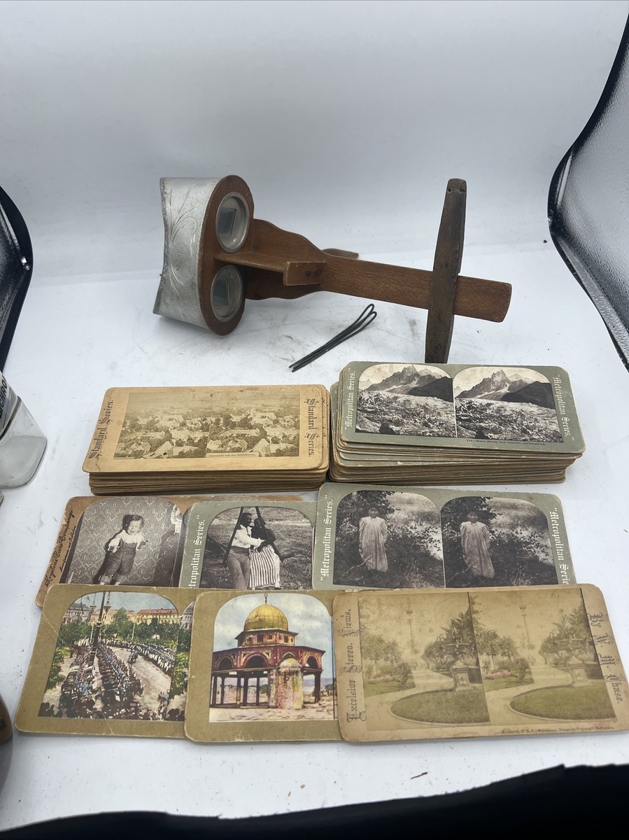 rare stereoscope cards MERCURY STEREOSCOPE VIEWER WITH 54 CARDS METROPOLITAN & STANDARD SERIES  Rare VTG