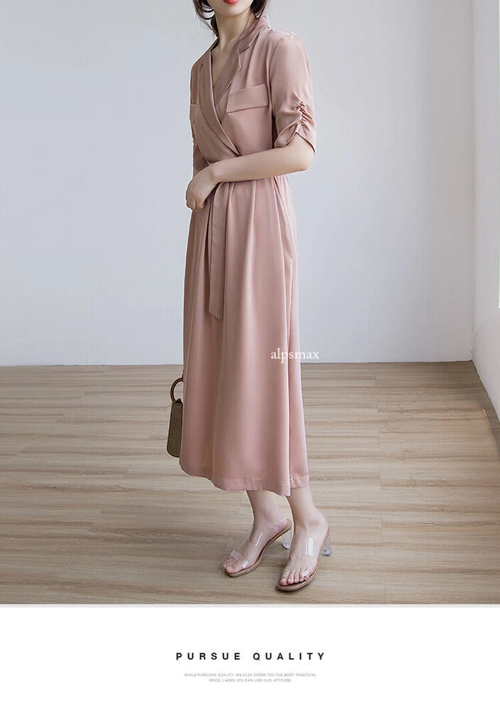 OFF WHITE Abito rosa completo colletto donna con cintura OL formale estivo linea A vita gonne lunghe