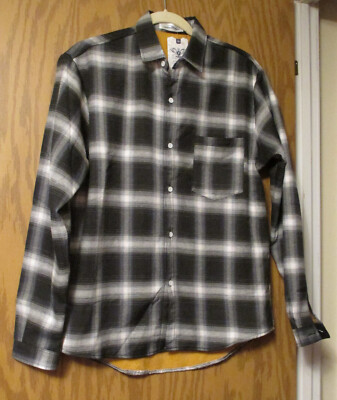Men's Puruilong Flannel Lined Black Plaid Shirt (Small) - See Measurements