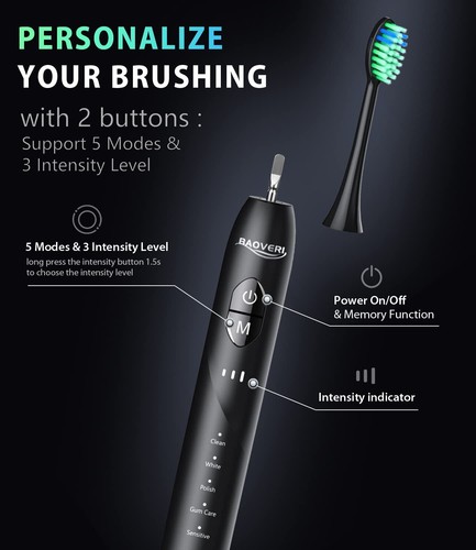BAOVERI Electric Toothbrush with 8 Brush Heads for Adults&Kids, Ultrasonic Elect - Picture 9 of 9