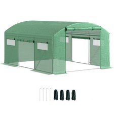 Outsunny Polytunnel Greenhouse with 3 Roll-up Doors, 4 x 3 x 2m, Green