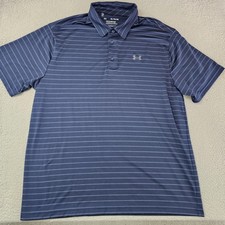 Under Armour Polo Shirt Mens XL Blue Striped The Playoff Golf Performance UA