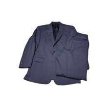 Jos. A. Bank Mens 44R 37X29 Navy Blue Pinstripe 100 Wool 2 Pc Suit Blazer Pants