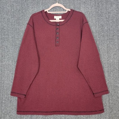 Bechamel Knit Top Womens 1X Burgundy Ribbed Henley Long Sleeve Tunic Sweater