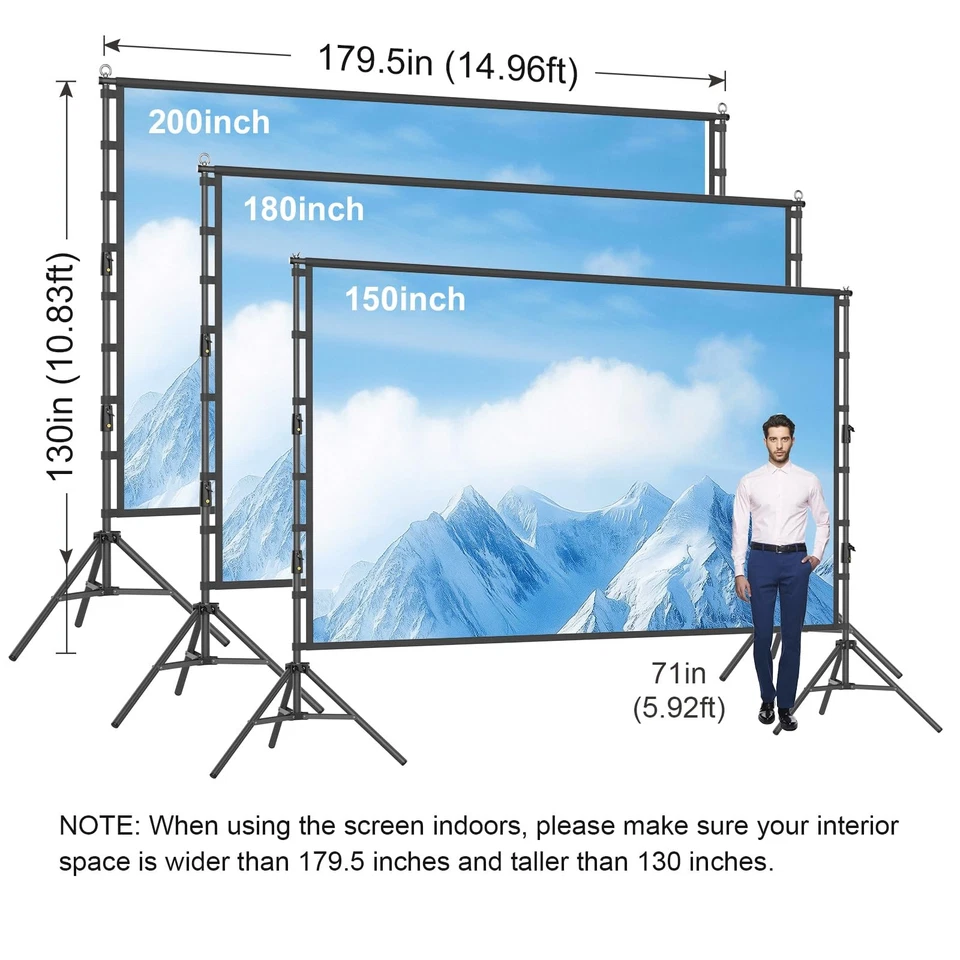 Outdoor Projector Screen with Stand, TOWOND 200 Inch Portable Projection Screen - Image 2 of 4