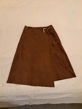 White House Black Market Skirt Suede A Line Wrap Brown Size 0 EUC 