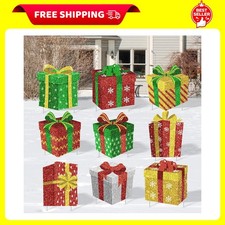 9 Pcs Christmas Decoration Outdoor Present Yard Sign with Stakes Xmas Lawn