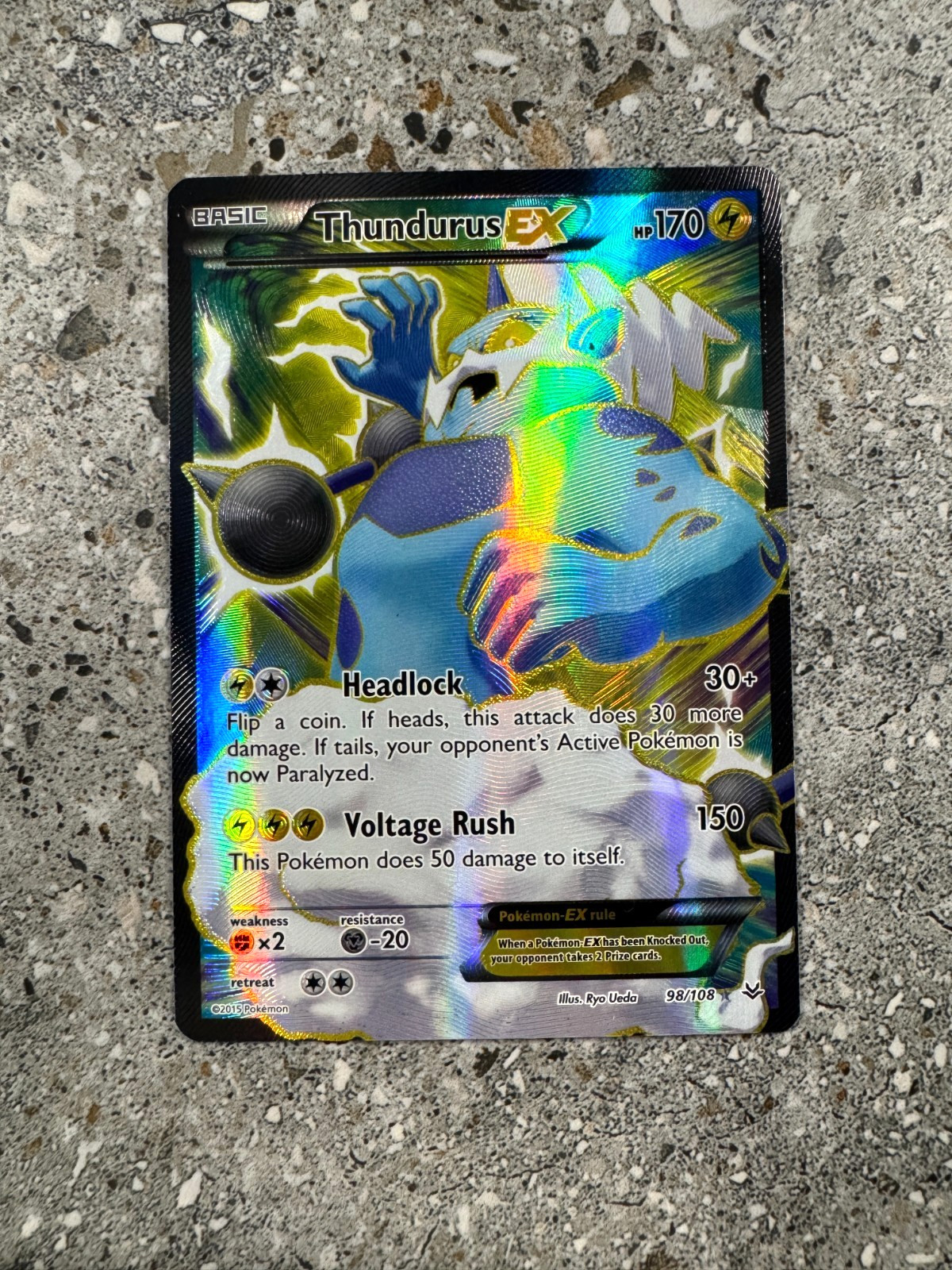 Pokemon TCG Thundurus EX 98/108 Roaring Skies Full Art Ultra Rare Holo EXC-NM