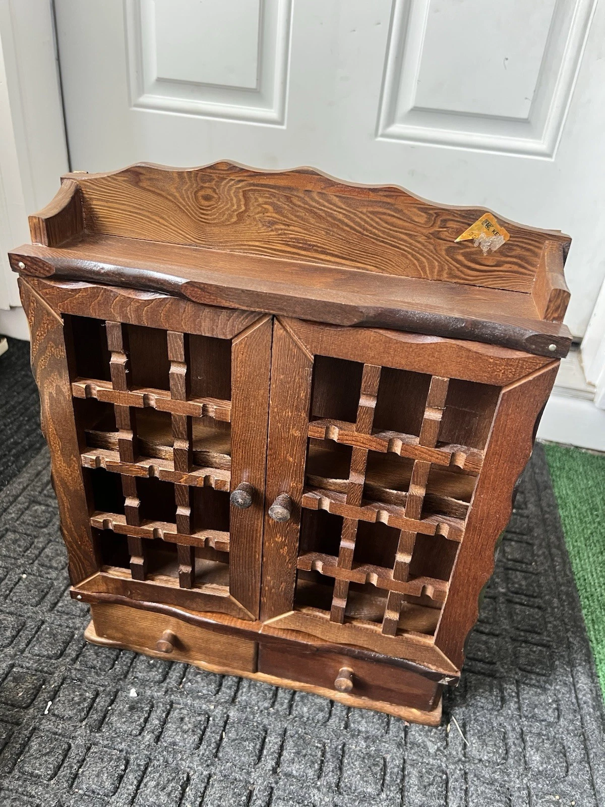 Vintage 11 Glass Bottle Wooden Wall Hanging Spice Cabinet Open Box READ