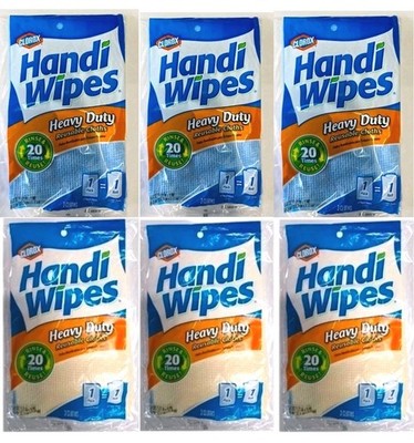 ClOROX HEAVY DUTY HANDI CLEANING 3 BEIGE 3 BLUE WIPES REUSABLE  6 Pks-18 WIPES