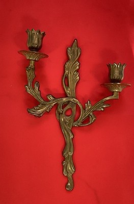 French Brass Double Arm Ornate Wall Sconces Tulip Rococo Style Candle Holder