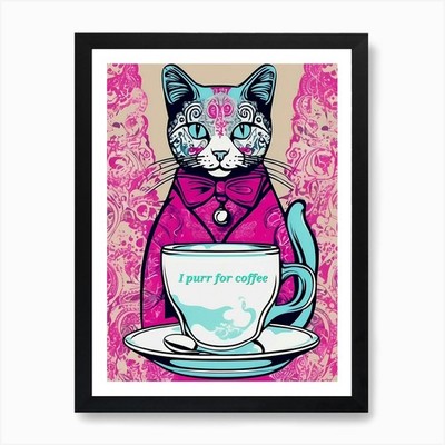 I Purr For Coffee Debonair Cat Art Gerahmtes Wandbild Poster Leinwanddruck Bild