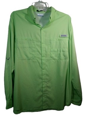 Columbia PFG- TAMIAMI Shirt Men XXL Green Long Sleeve Roll Tab Button Up