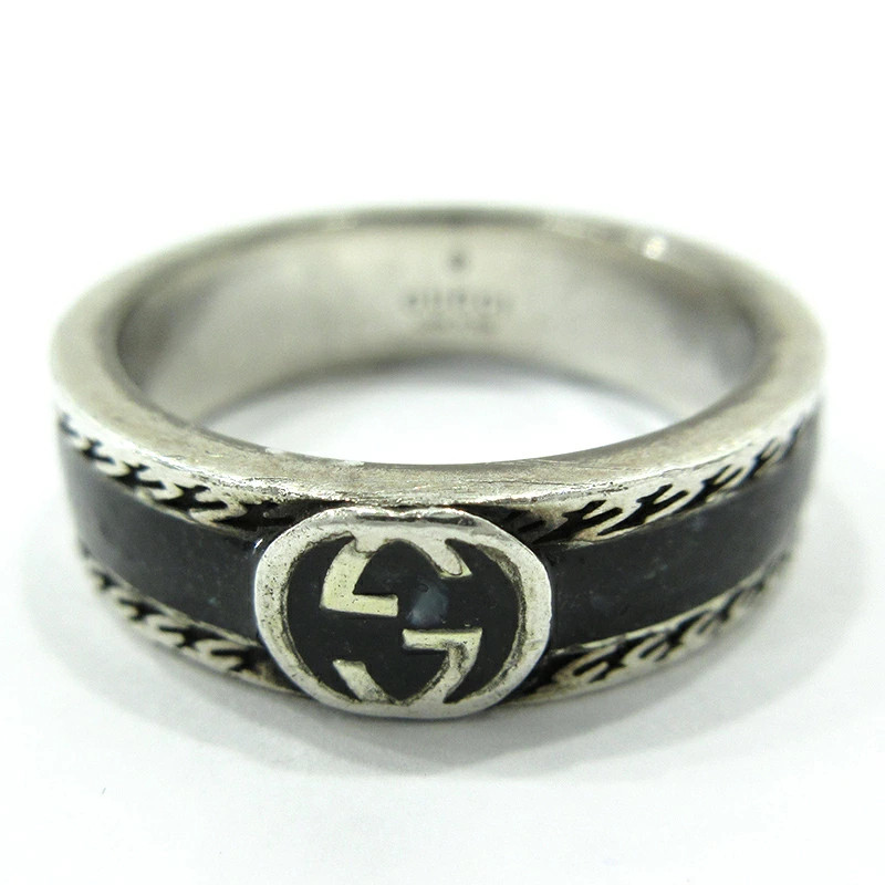 GUCCI Enamel Interlocking G Silver Ring 645573/J8… - image 2