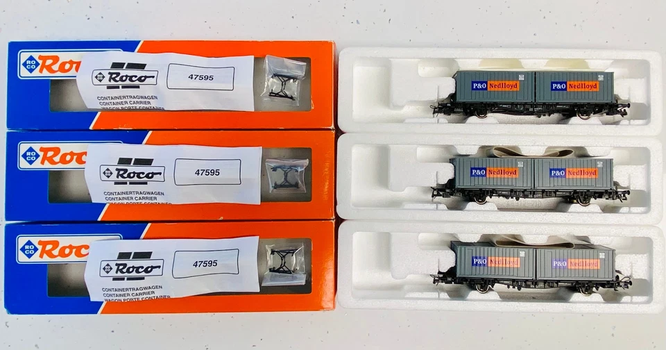 Roco 47595 4Rad 40' Containerwagen mit 2 X P&O Nedlloyd Containern X 3 - HO - Bild 2 von 4
