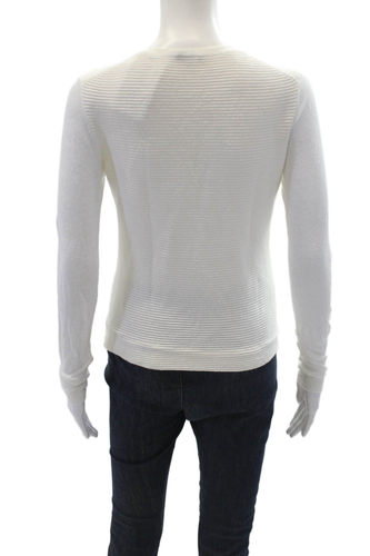 Theory Womens Cotton Long Sleeve Round Neck Casual Knit Top White Size S - Picture 3 of 4