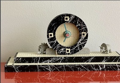 Postmodern 80s 90s Mantle Clock DINOSAUR Memphis Milano Style Signed As Is