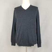 Calvin Klein Sweater Mens Extra Large Gray V-Neck Merino Wool Pullover Knit