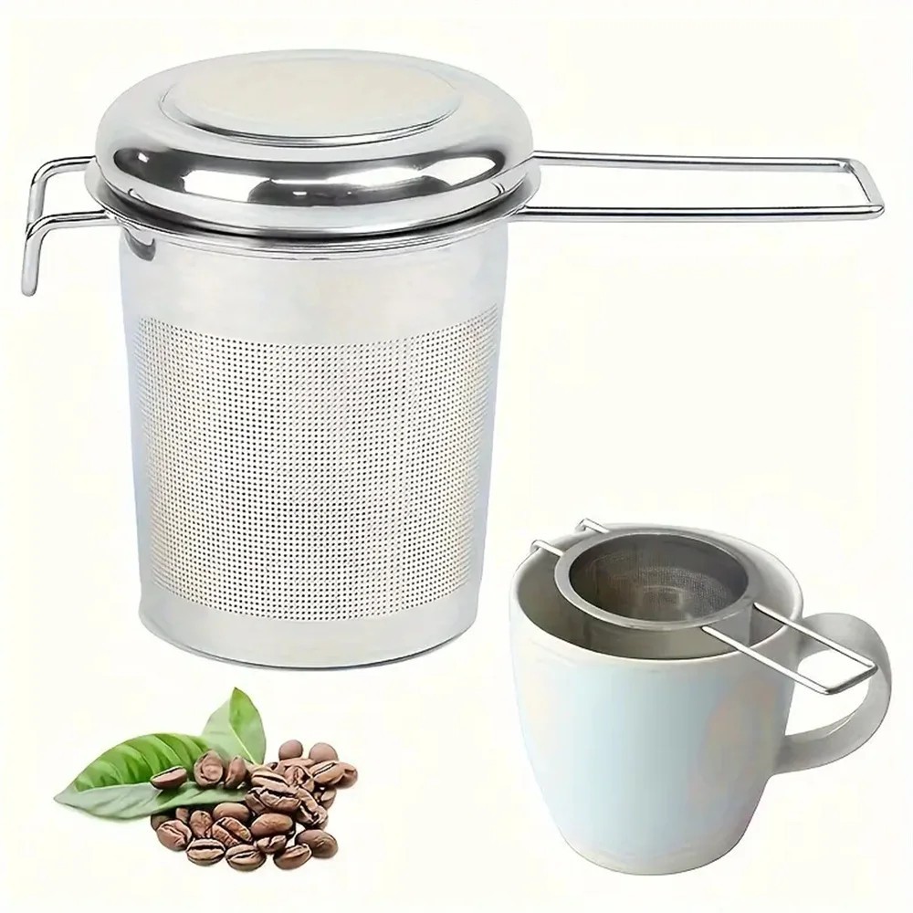 Stainless Steel Tea Filter with Folding Handle Loose Leaf Strainer with Lid*