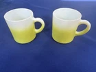 2 Vintage Hazel Atlas MCM Avocado Green to White Ombre Glass Coffee Mugs