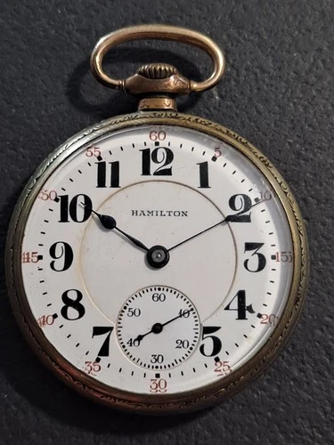 Vintage Antique HAMILTON POCKET WATCH Double Roller Alco 25 Year Case 48mm RUNS!