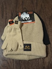Realtree Children&rsquo;s 3 Piece Gloves And Hats One Size Black And Khaki Color