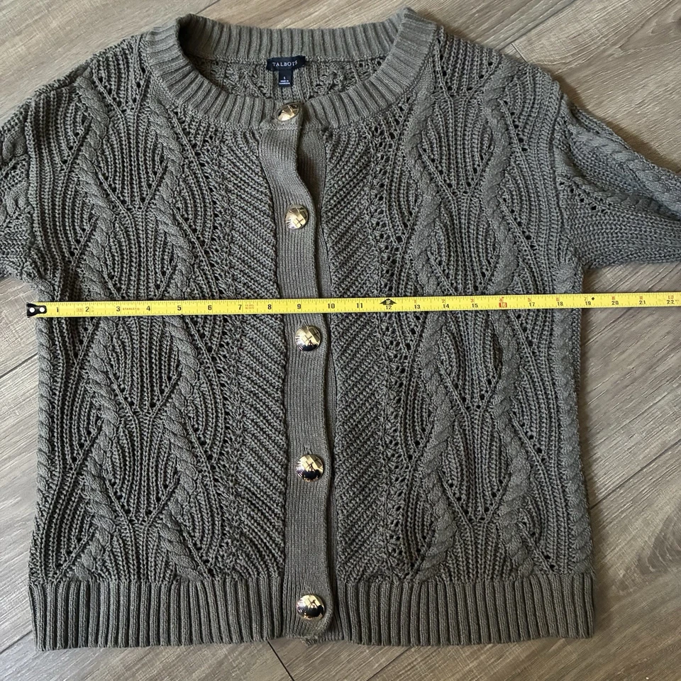 Talbots Women's Cardigan Sweater Olive Green With Gold Buttons , S - Image 4 of 4