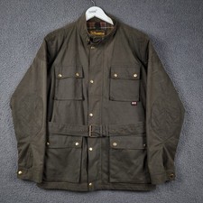 VINTAGE SPEEDWEAR Wax Jacket Men 2XL Green Waxed Biker Motorcycle Belted Trials