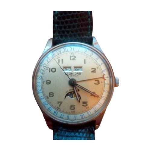 Not Working Leonidas Watch Moon Phase Triple Calendar Vintage Used - Picture 3 of 8