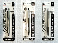 3-Pack Zebra F-701 Ballpoint Pens, Stainless Steel with Knurled Grip, Fine Point