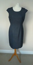 FAB Jaeger Indigo Denim Blue Wool Blend Pencil Dress Size 14 VGC Office Work