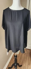 Torrid Tunic Top Black S/S Women SZ 1 Beaded Neck Sleeves NYE Party Workwear EUC