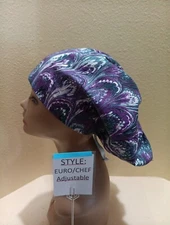 Peacock Purple Women's Euro/Chef Surgical Scrub Hat/Cap Handmade