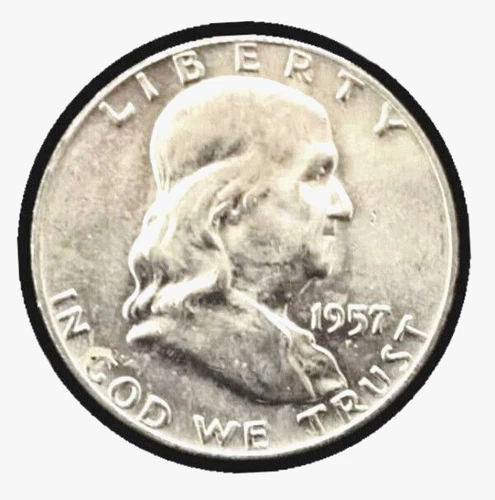1957-D  FRANKLIN SILVER 50c HALF DOLLAR DENVER MINT 90% SILVER COIN / AU-UNC NBL