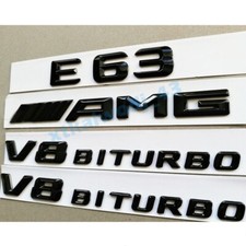 Für Mercedes Benz E63 AMG V8 Biturbo Embleme 3D Logo Aufkleber Schwarz Glänz Für Mercedes Benz E63 AMG V8 Biturbo Embleme 3D Logo Aufkleber Schwarz Glänz