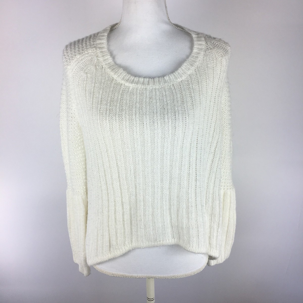 Nasty Gal Womens Size XXS Cream Scoop Neck Chunky Knit Sweater Hi
