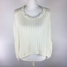 Nasty Gal Womens Size XXS Cream Scoop Neck Chunky Knit Sweater Hi-Lo Knit CL