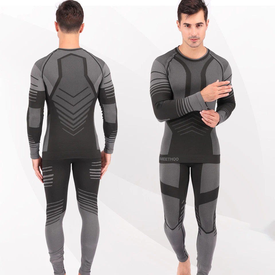 Mens Sports Long Johns Thermal Underwear Set Top Bottom Compression Base Layer - Image 4 of 4