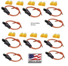  10 PC 16 GAUGE ATC FUSE HOLDER IN-LINE WITH 10 PC 5 AMP FUSE Made in USA