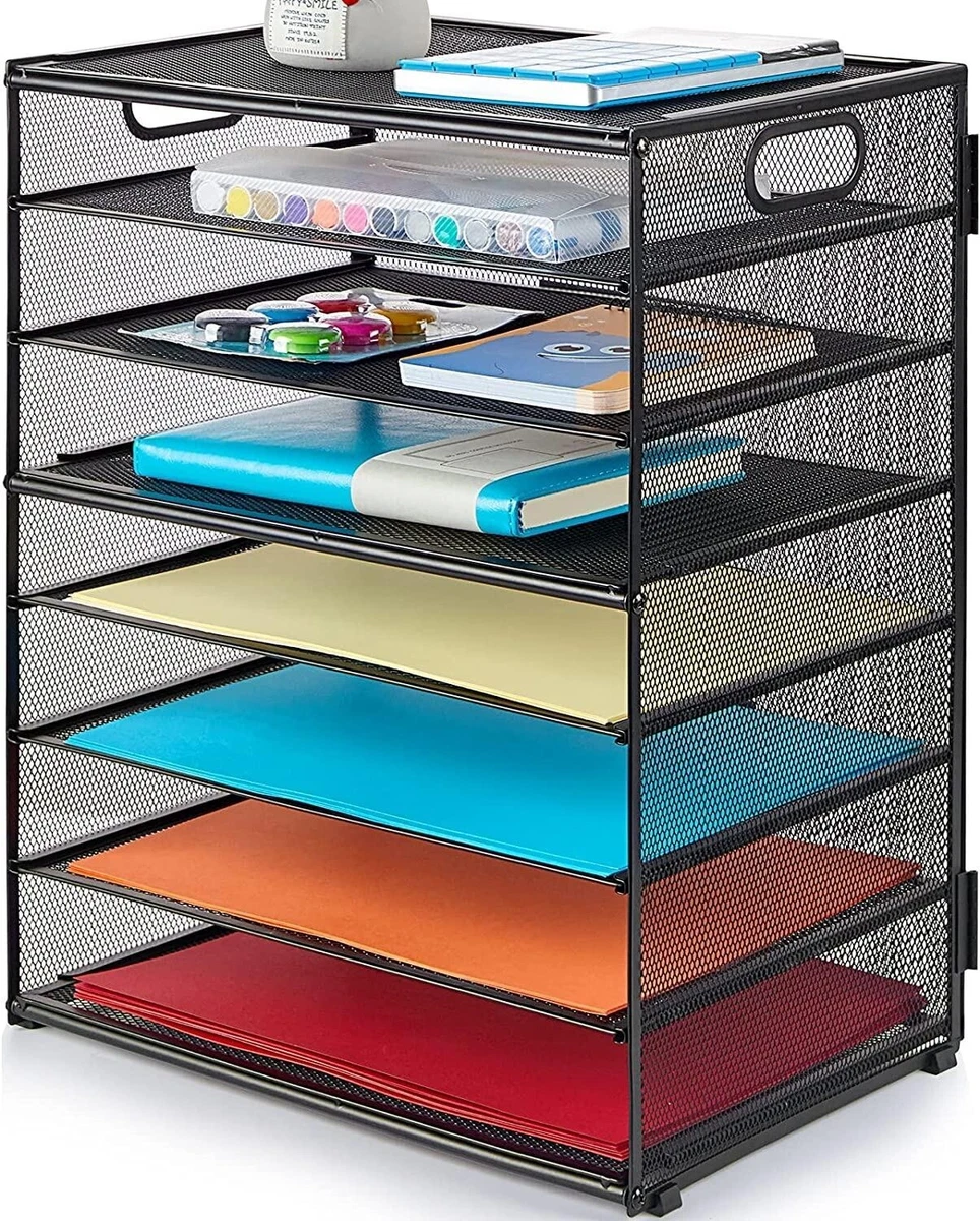 Stackable Paper Tray Desk Organizer - 4 Tier Metal Mesh Letter Organizers for Business Home School Stores and More Organize Files Folders